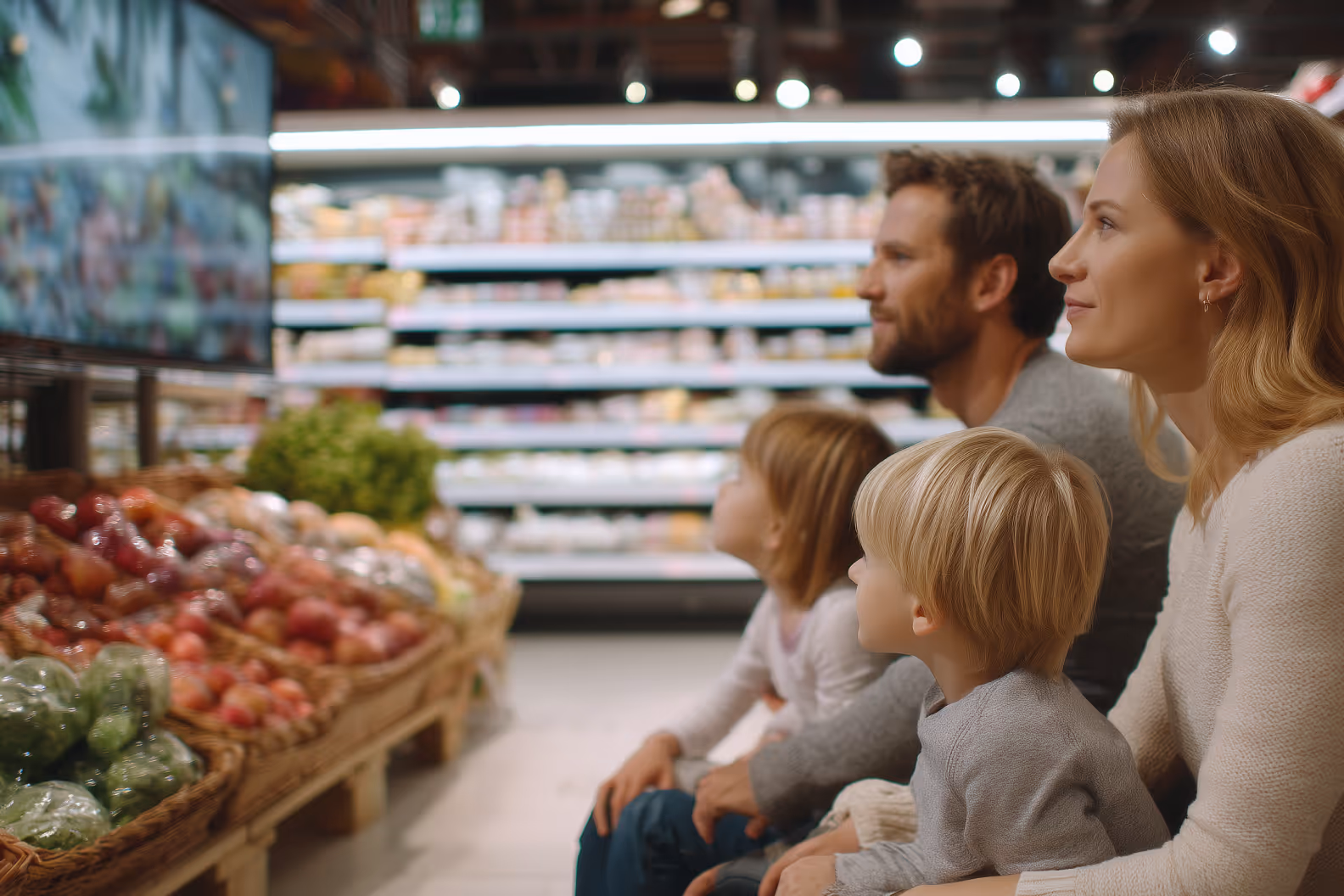 Girl in futuristic supermarket